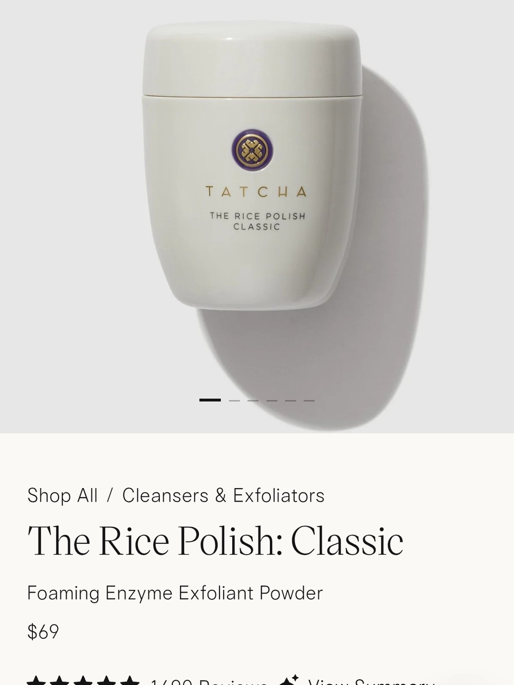 Tatcha Cream & Gold Rice Polish Exfoliant Jar